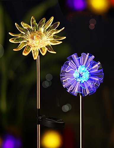 Outdoor Solar Powered Color Change Starburst LED Lights Garden Stakes Set of 2